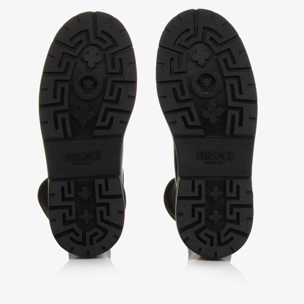 Versace-Teen Girls Black Leather & Knit Greca Boots | Childrensalon Outlet