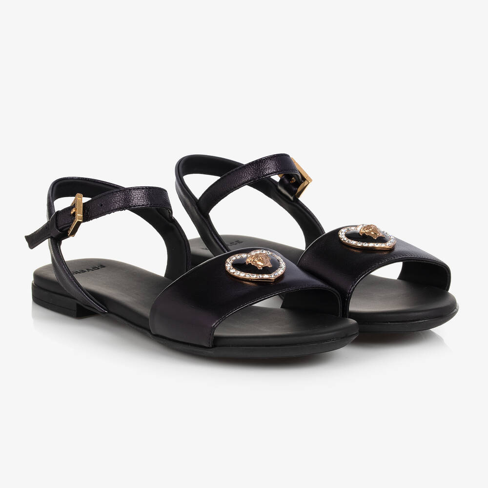 Versace - Sandales noires en cuir Medusa ado | Childrensalon