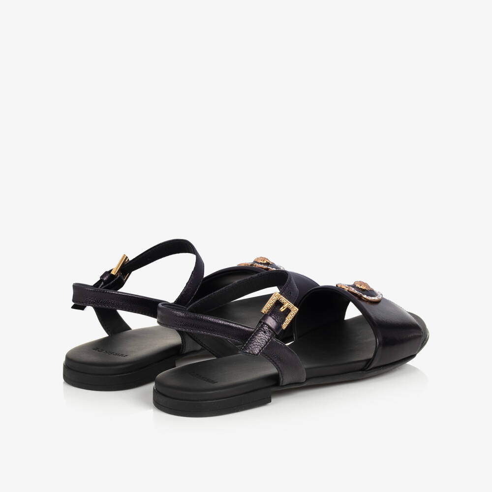 Versace-Teen Girls Black leather Medusa Sandals | Childrensalon Outlet