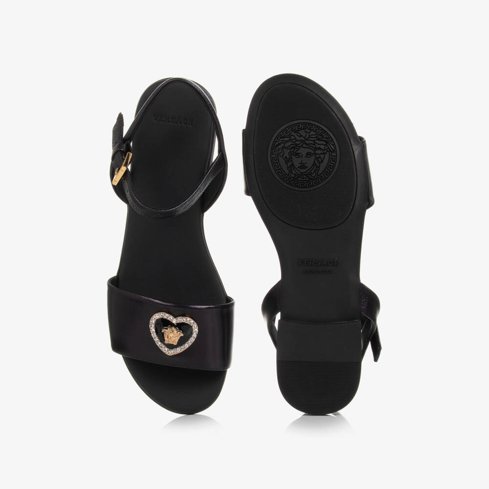 Versace-Teen Girls Black leather Medusa Sandals | Childrensalon Outlet