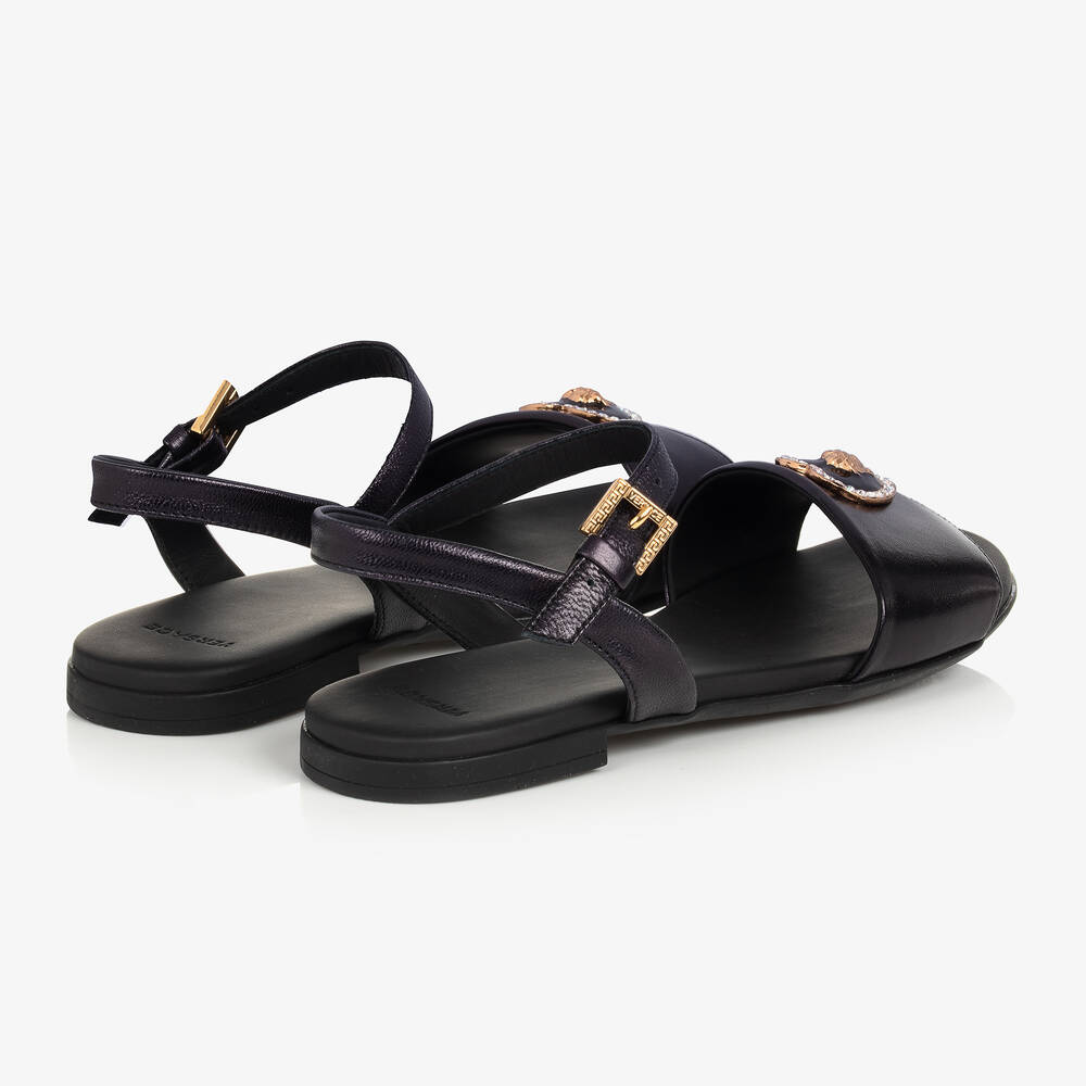 VIP【関税送料無料】希少 VERSACE BLACK LEATHER SANDALS Versace - Teen Girls Black leather Medusa Sandals