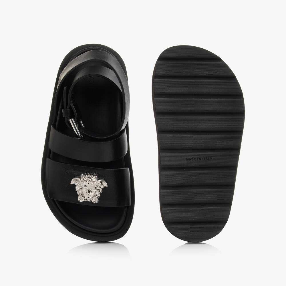 Versace-Teen Girls Black Leather Medusa Sandals | Childrensalon Outlet