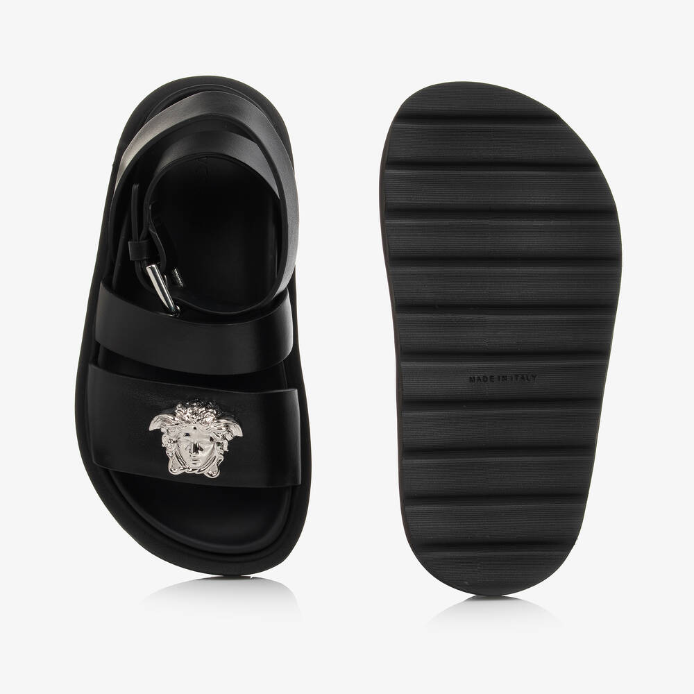 Versace-Teen Girls Black Leather Medusa Sandals | Childrensalon Outlet