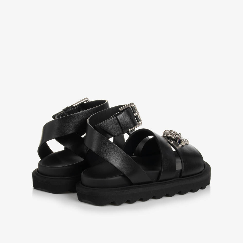 Versace-Teen Girls Black Leather Medusa Sandals | Childrensalon Outlet