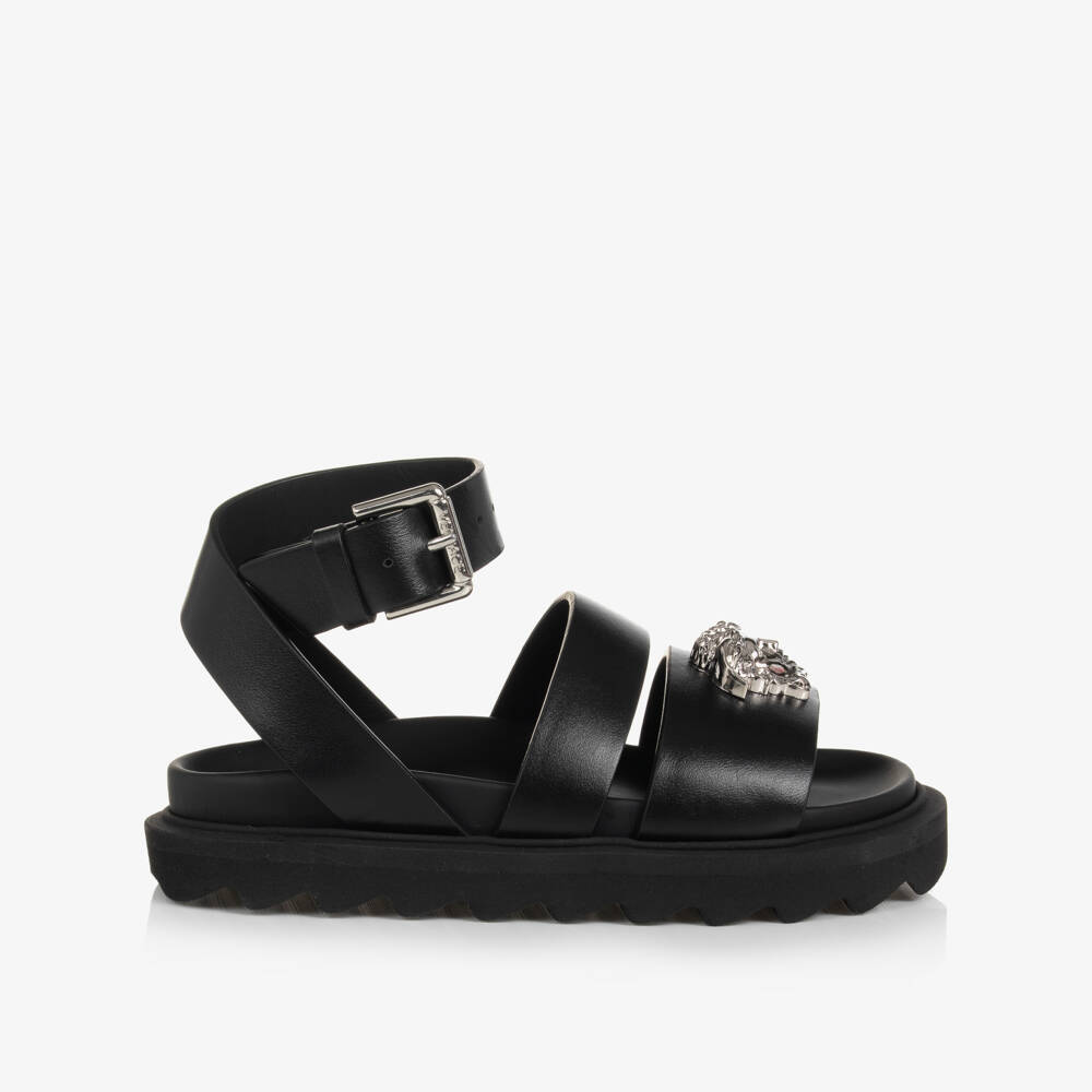 Versace-Teen Girls Black Leather Medusa Sandals | Childrensalon Outlet