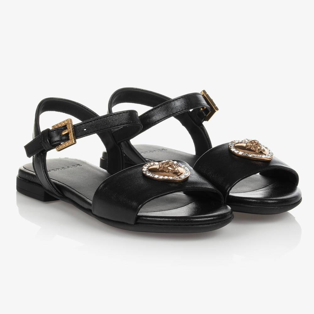 Versace - Schwarze Teen Ledersandalen (M) | Childrensalon