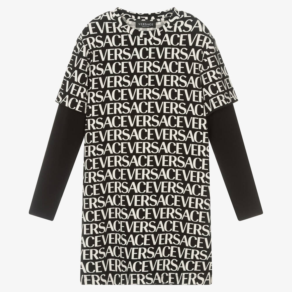 Versace - فستان تينز بناتي قطن جيرسي لون أسود  | Childrensalon