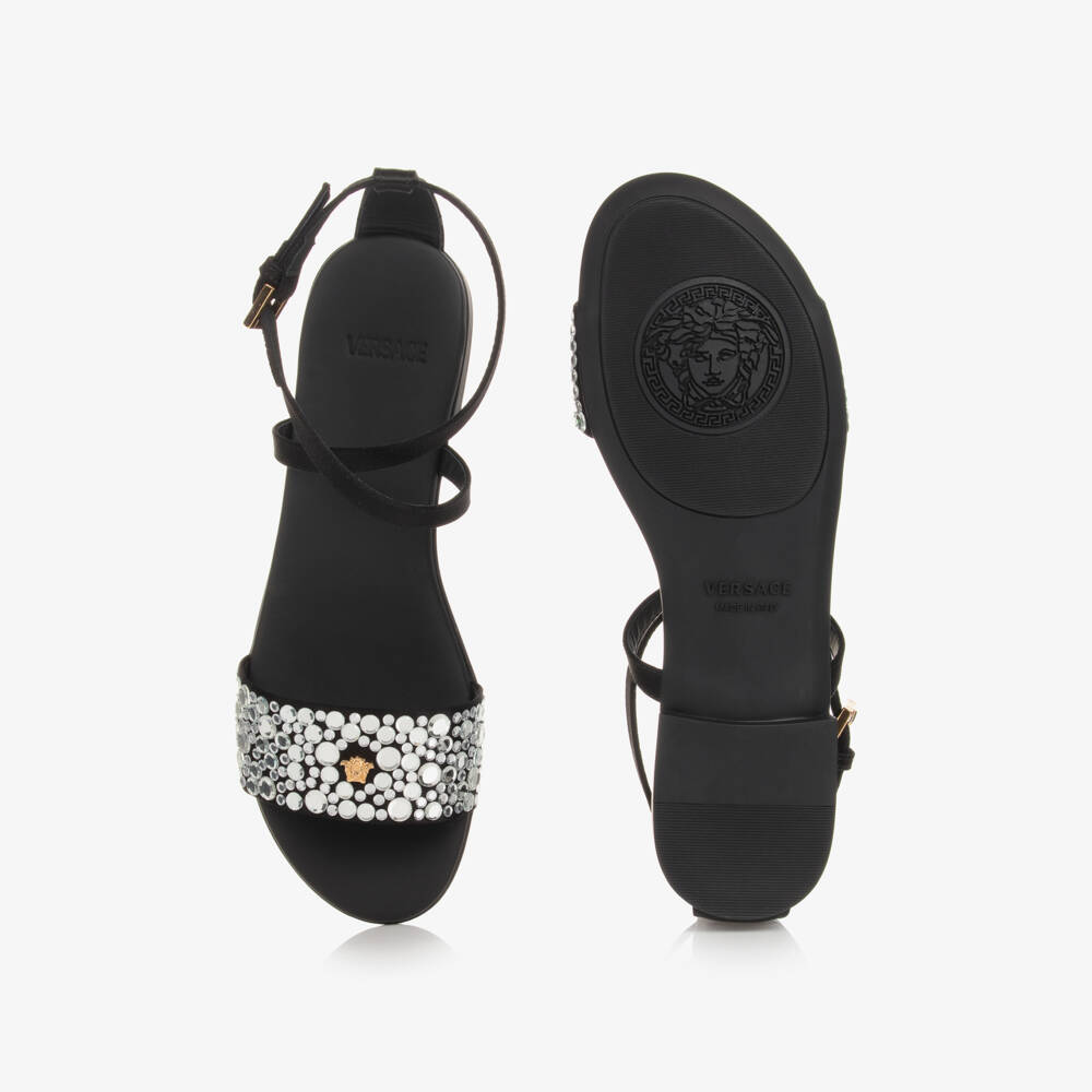Versace-صندل فيسكوز ساتان وجلد لون أسود للمراهقات | Childrensalon Outlet
