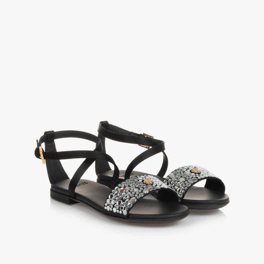 Versace-Teen Girls Black Medusa & Crystal Sandals | Childrensalon Outlet