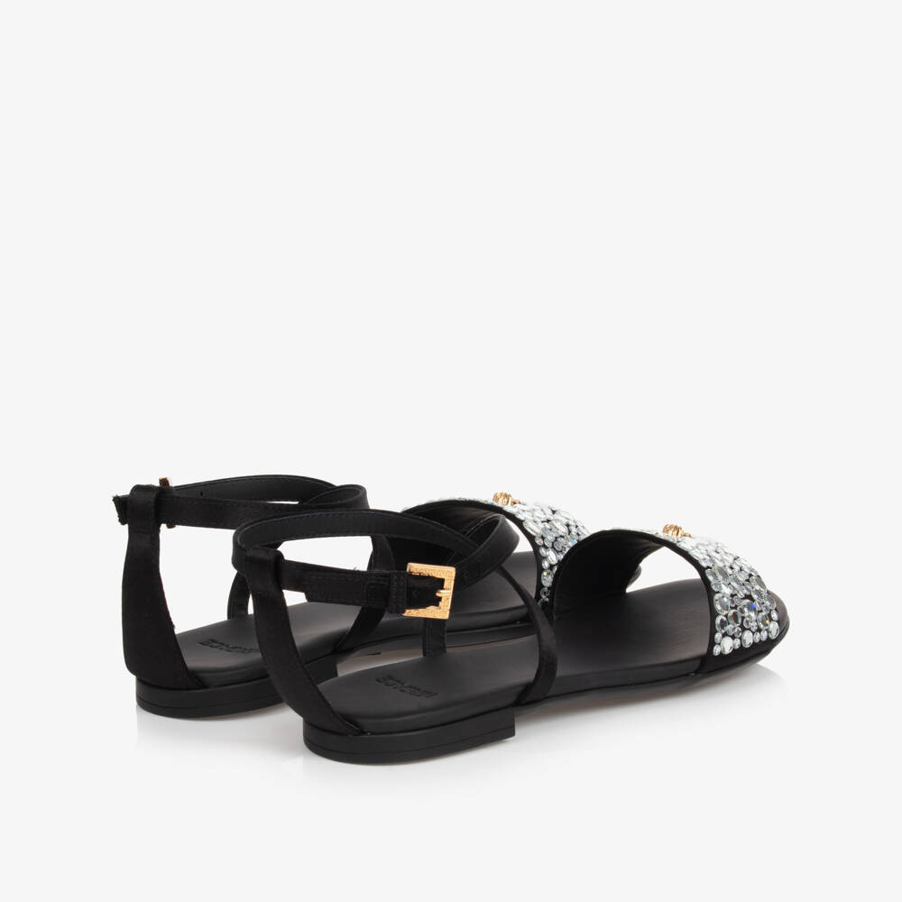 Versace-صندل فيسكوز ساتان وجلد لون أسود للمراهقات | Childrensalon Outlet