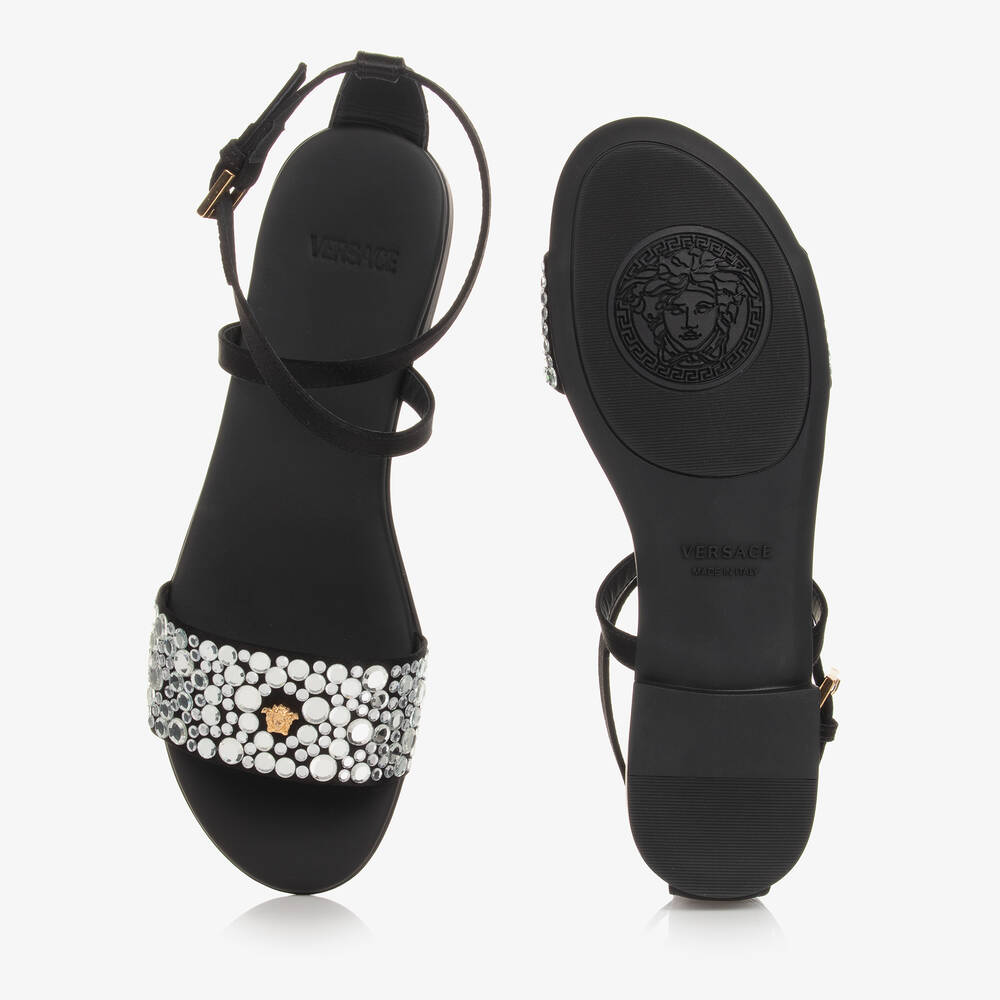 Versace-صندل فيسكوز ساتان وجلد لون أسود للمراهقات | Childrensalon Outlet
