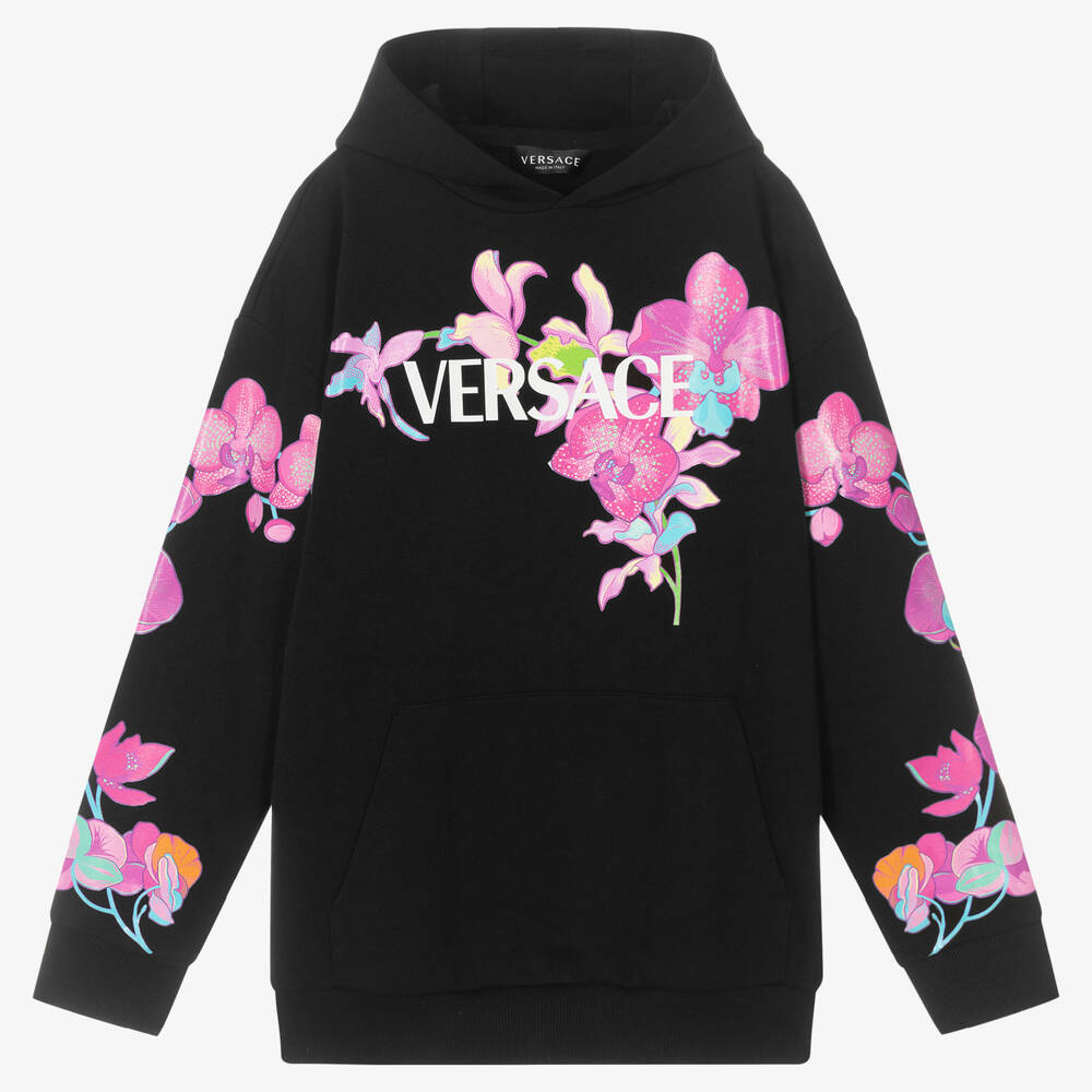Versace - Черная худи с орхидеями | Childrensalon