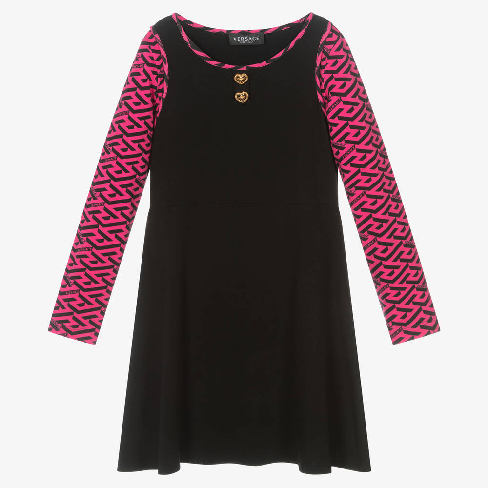 Versace-Teen Girls Black & Pink Greca Dress | Childrensalon Outlet