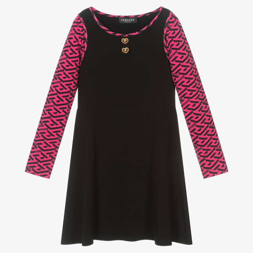 Versace - Robe noire et rose Greca Ado | Childrensalon