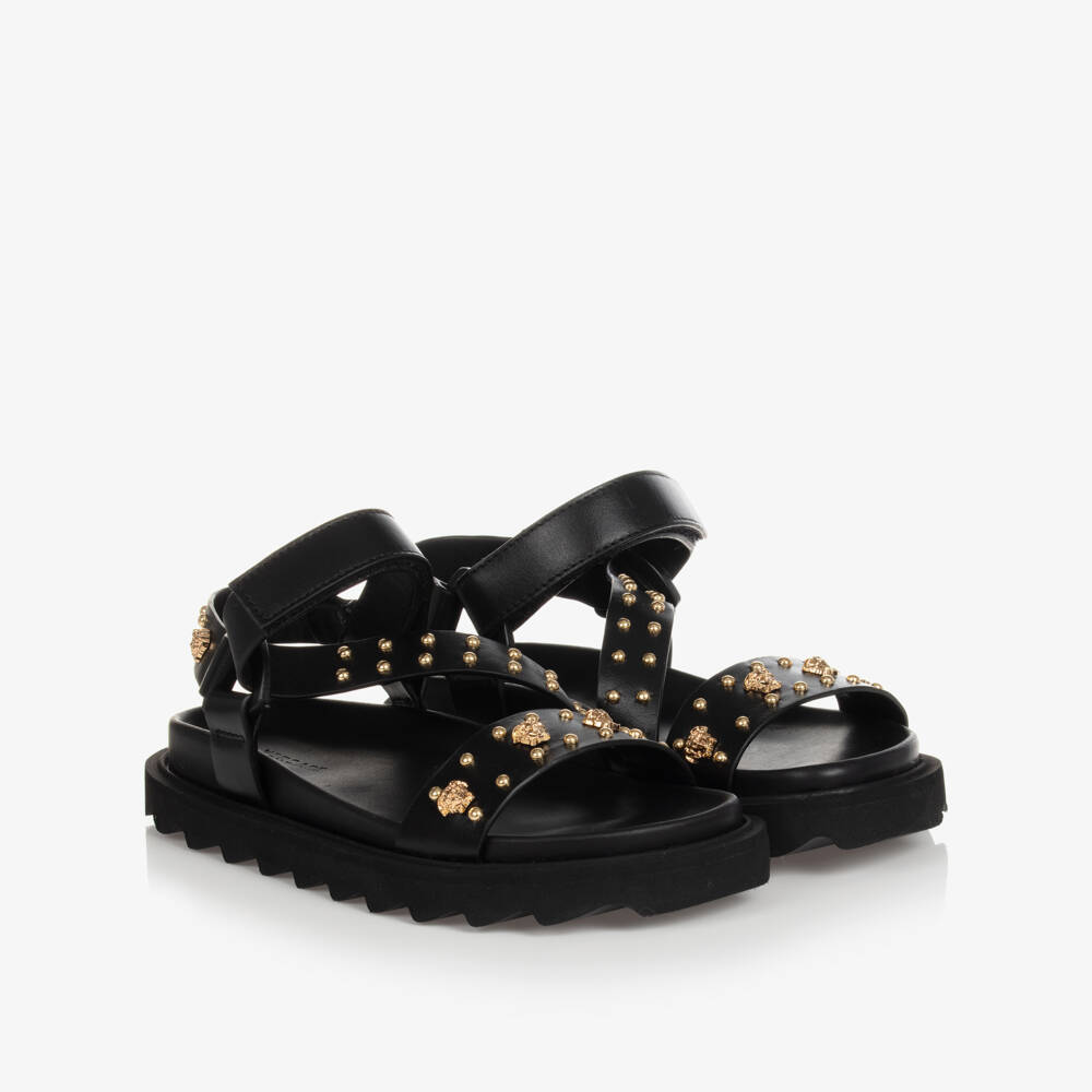 Versace-Teen Girls Black Studded Leather Sandals | Childrensalon Outlet