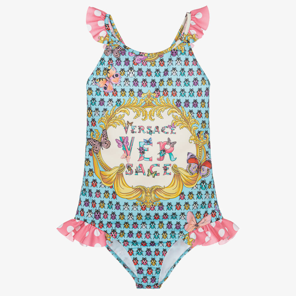 Versace - Teen Girls Blue Baroque Ladybird Swimsuit | Childrensalon