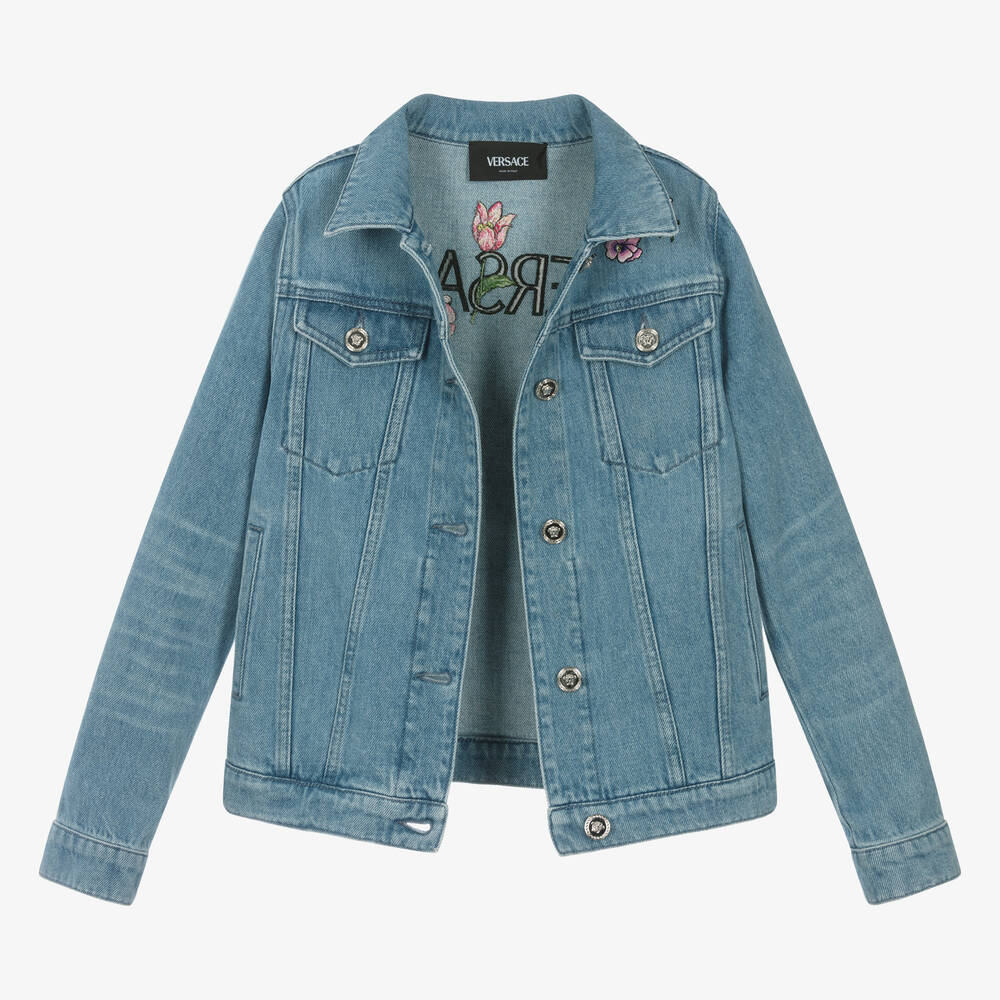 Versace-Teen Girls Blue Blossom Denim Jacket | Childrensalon Outlet