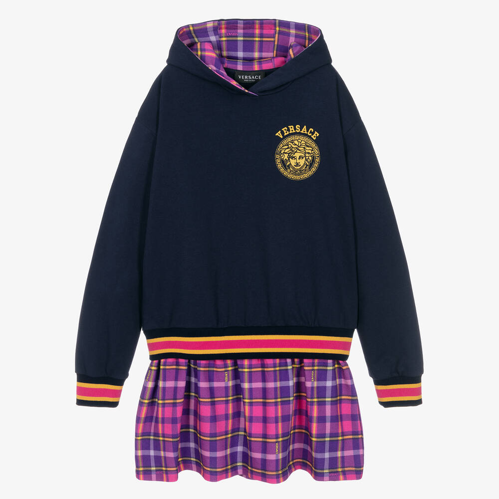 Versace - Teen Girls Blue Cotton Tartan Dress | Childrensalon