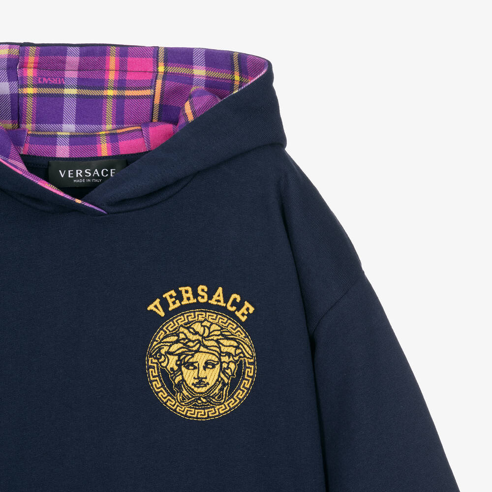 Versace-فستان تينز بناتي قطن تارتان لون كحلي | Childrensalon Outlet