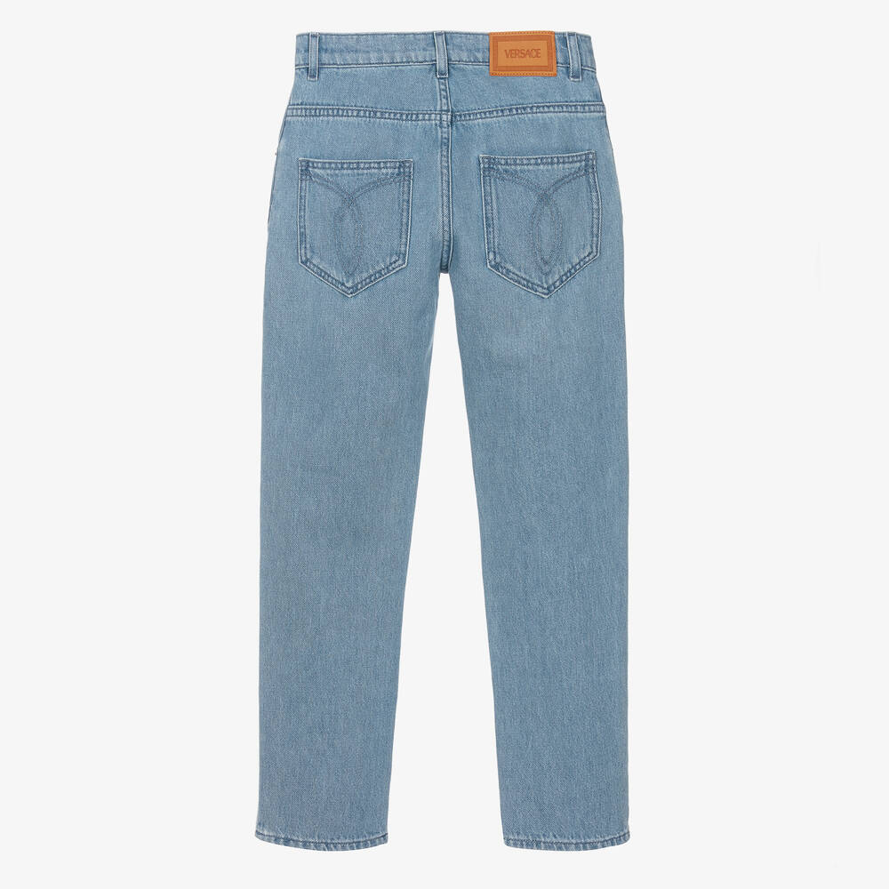 Versace-Голубые джинсы с цветами для девочек-подростков | Childrensalon Outlet