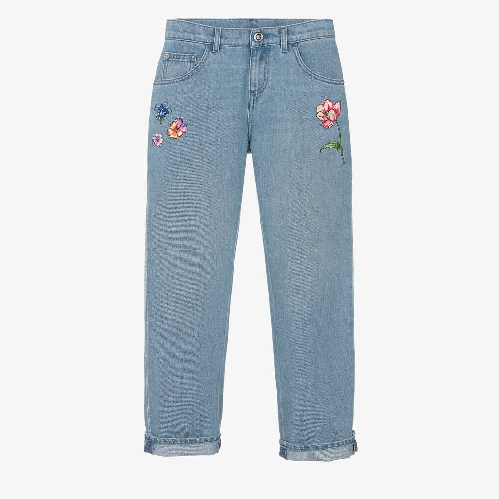 Versace-Голубые джинсы с цветами для девочек-подростков | Childrensalon Outlet