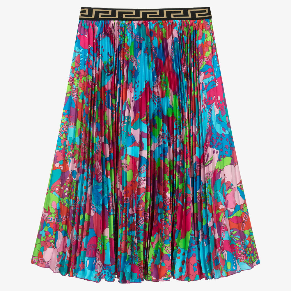 Versace-Синяя плиссированная юбка с цветами | Childrensalon Outlet