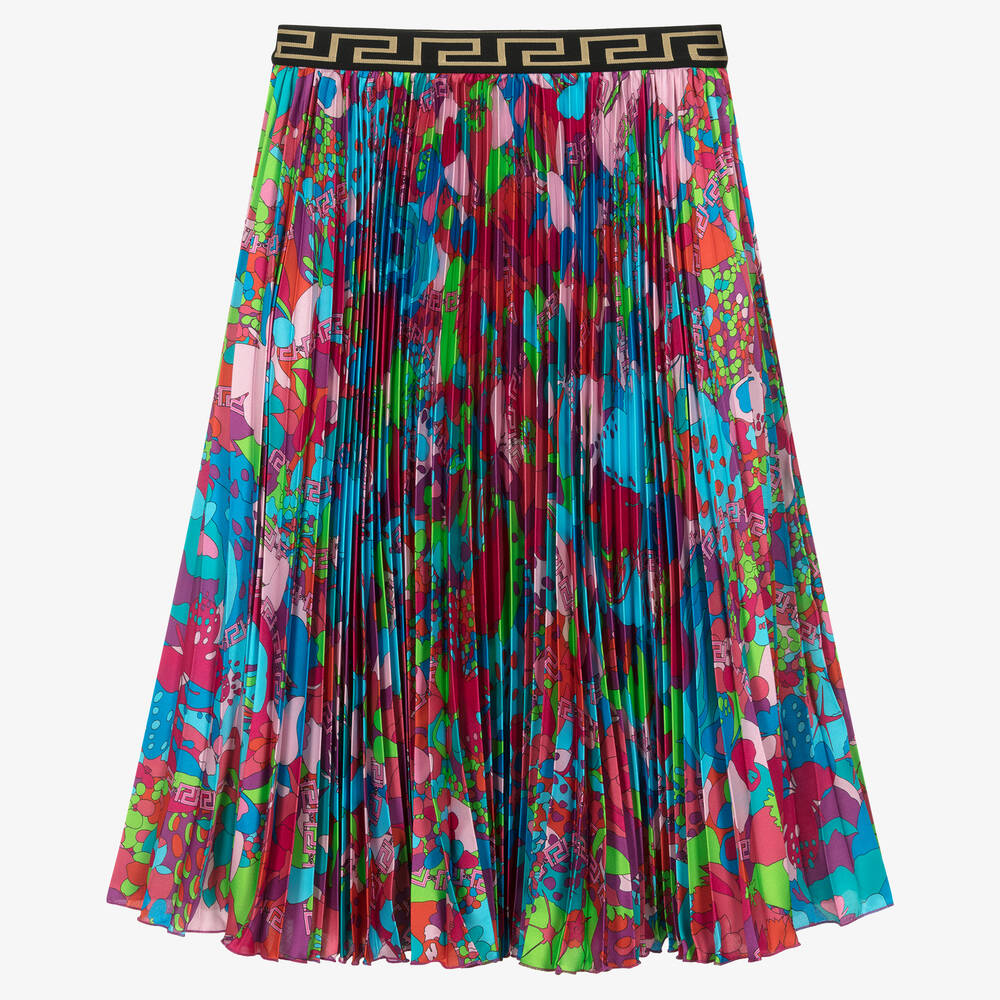 Versace - Teen Girls Blue Floral Pleated Skirt | Childrensalon