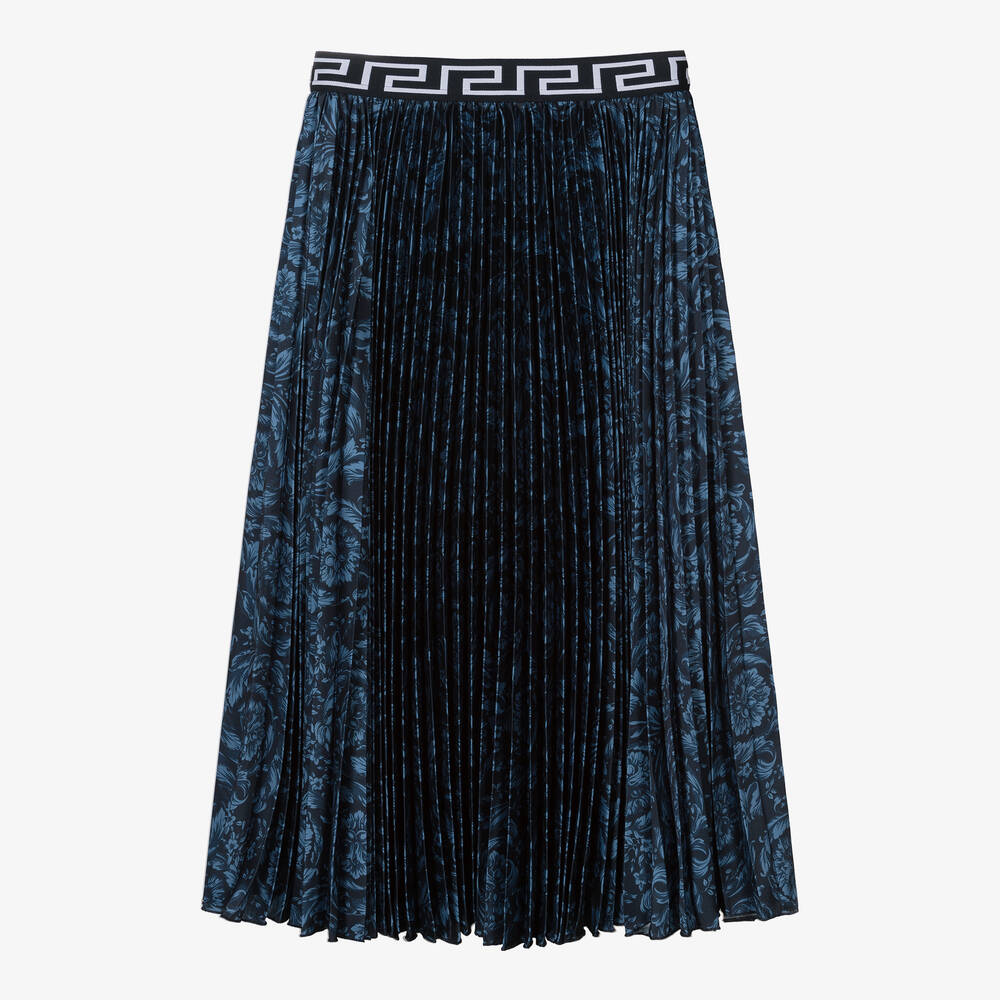 Versace-تنورة بكسرات لون كحلي بطبعة باروك للمراهقات | Childrensalon Outlet