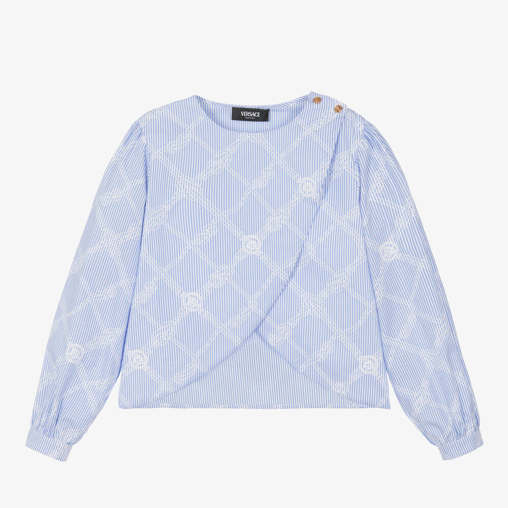 Versace-Teen Girls Blue Stripe Medusa Blouse | Childrensalon Outlet