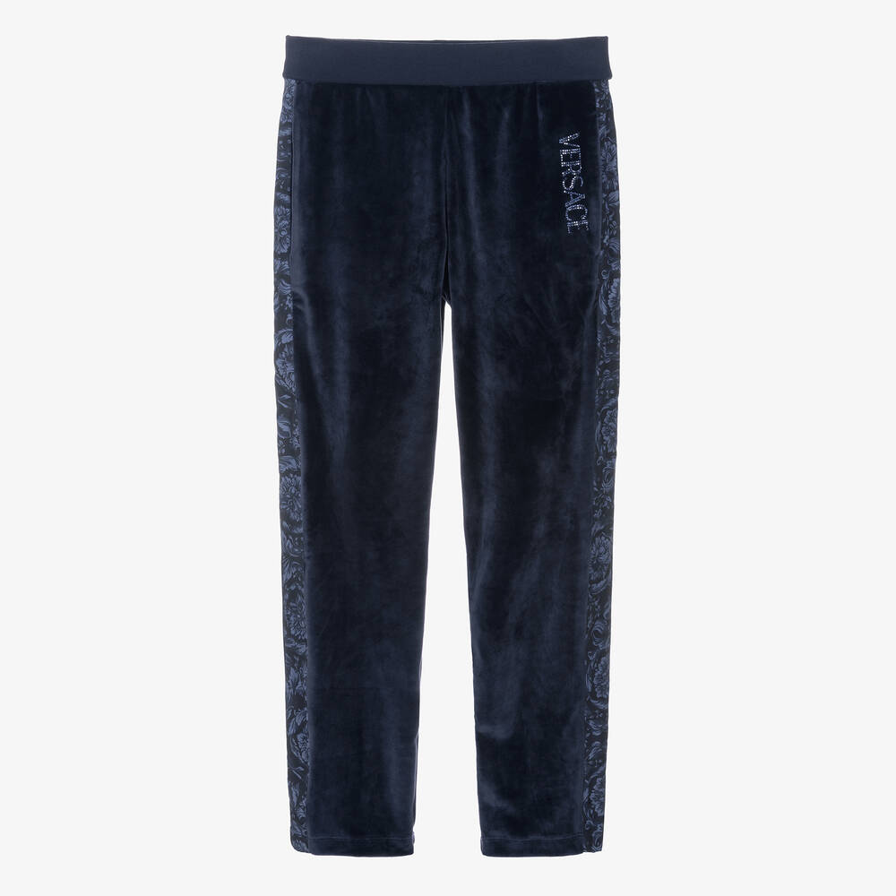 Versace-Teen Girls Blue Velour Barocco Stripe Joggers | Childrensalon Outlet