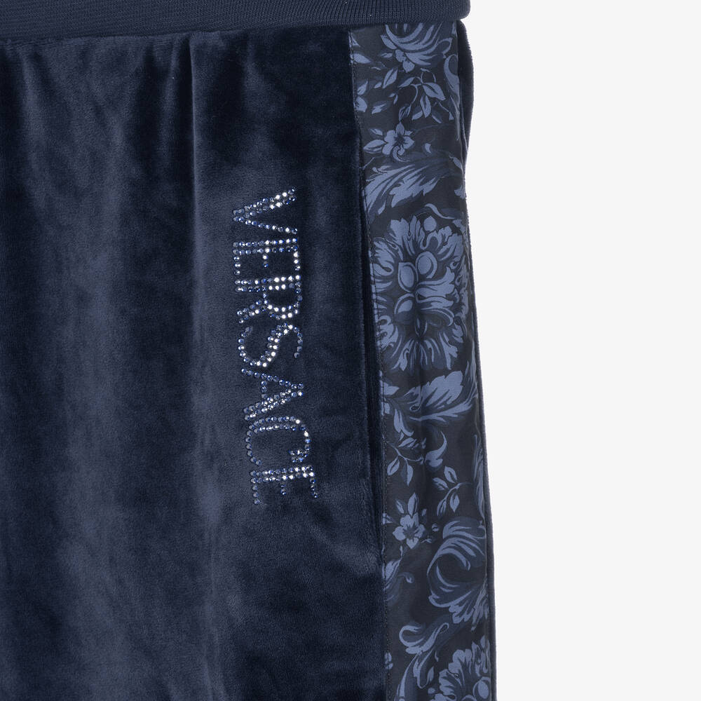 Versace-جوغرز بطبعة باروك قطيفة لون كحلي للمراهقات | Childrensalon Outlet