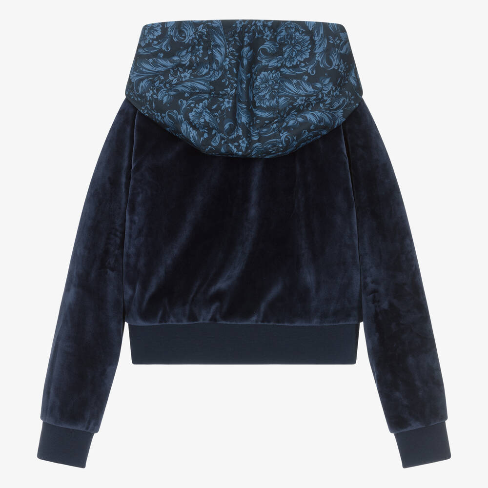 Versace Teen Girls Blue Velour Zip Up Hoodie