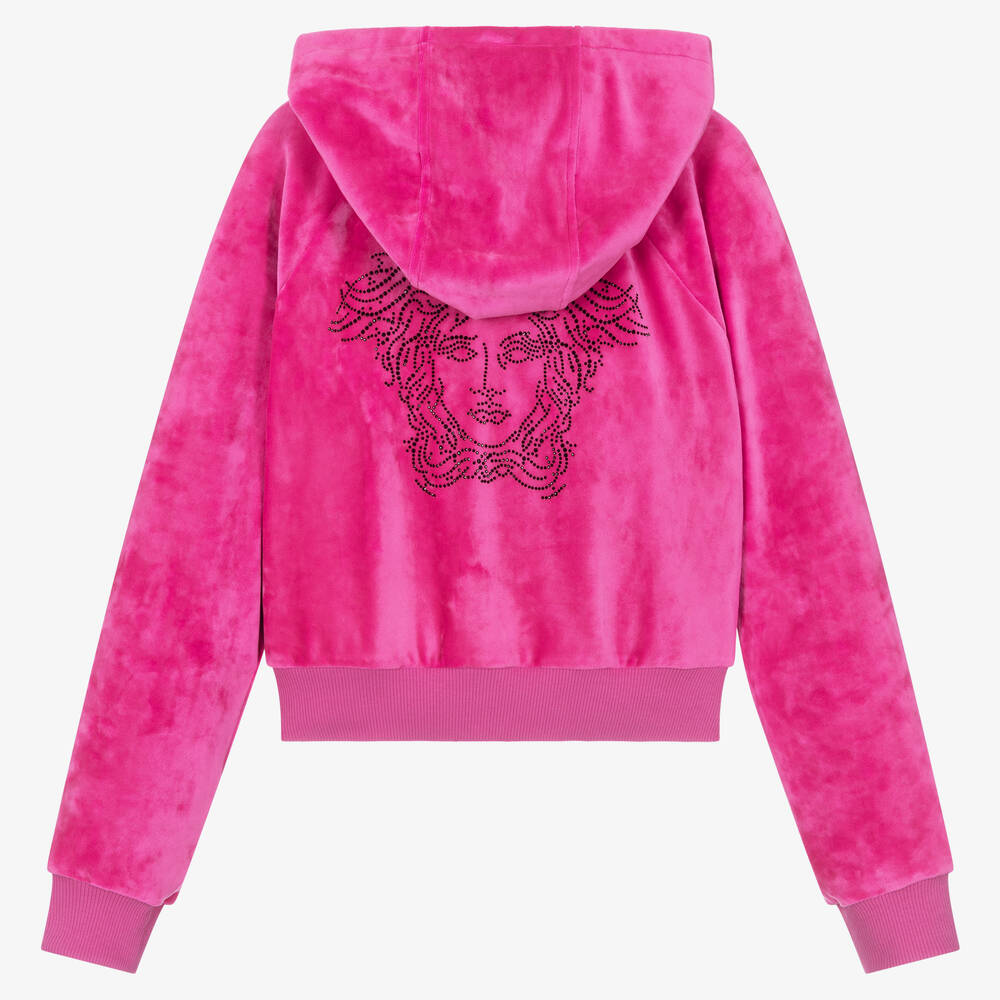 VERSACE Teen Girls Fuchsia Pink Velour Zip Up Top