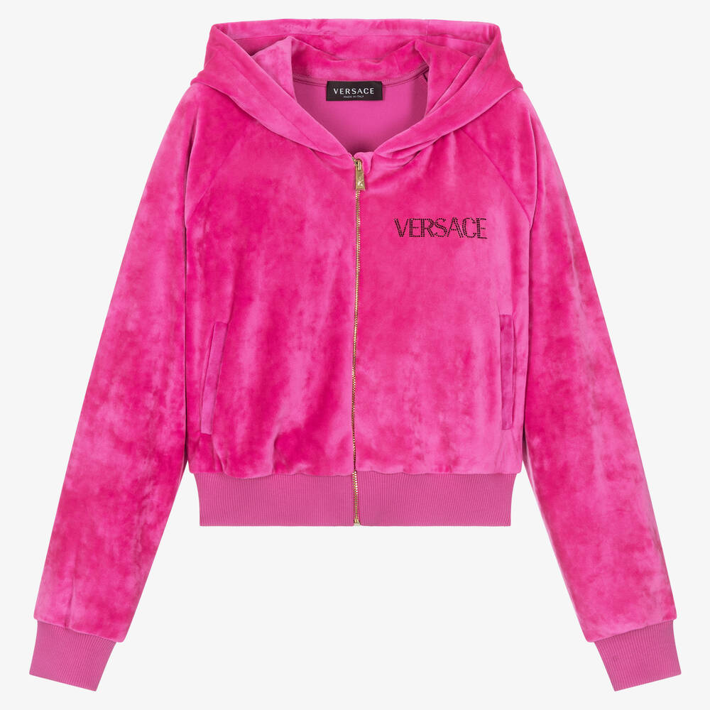 Versace - Teen Girls Fuchsia Pink Velour Zip-Up Top | Childrensalon