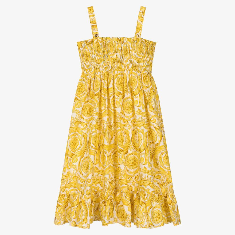 Versace - فستان قطن بوبلين لون ذهبي بطبعة باروك | Childrensalon