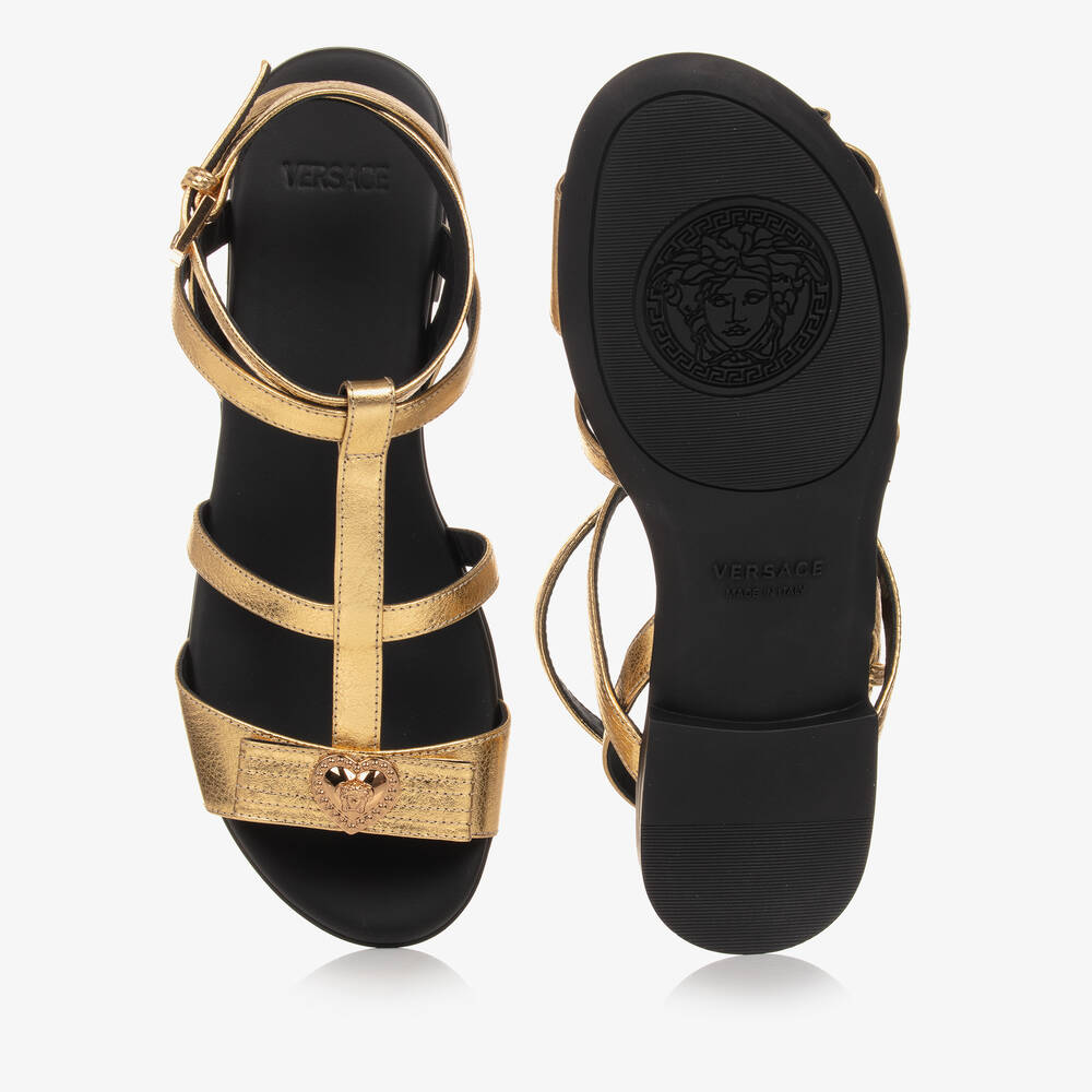 Versace-Teen Girls Gold Medusa Leather Sandals | Childrensalon Outlet