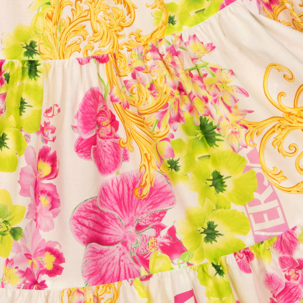 Versace-Кремовая юбка с орхидеями | Childrensalon Outlet
