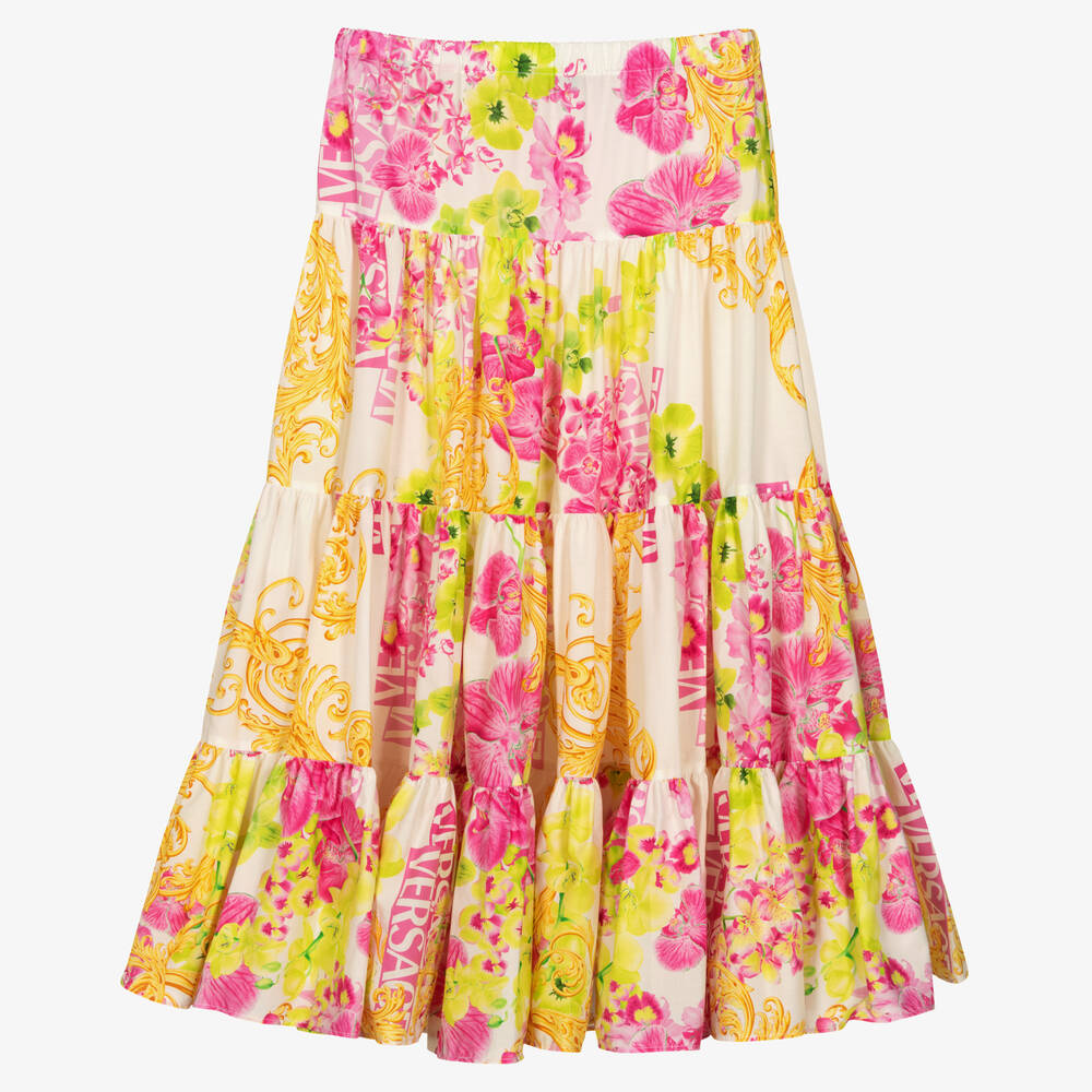 Versace-Кремовая юбка с орхидеями | Childrensalon Outlet