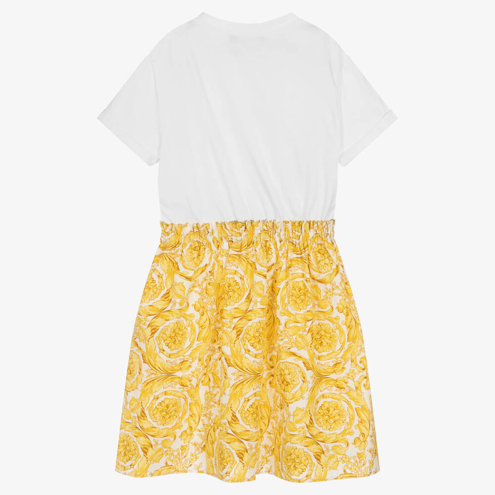 Versace-Кремово-золотистое платье с принтом Barocco | Childrensalon Outlet