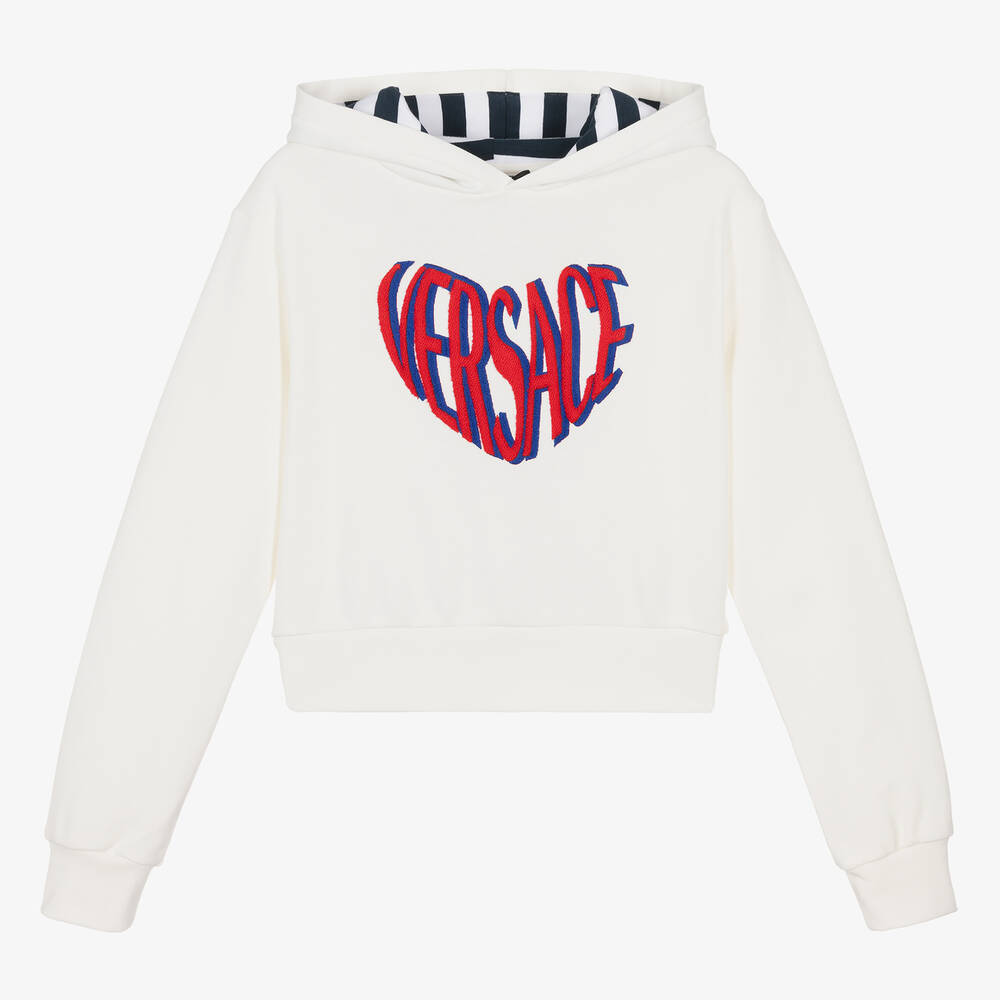 Versace-Кремовая хлопковая худи с сердцем для девочек-подростков | Childrensalon Outlet