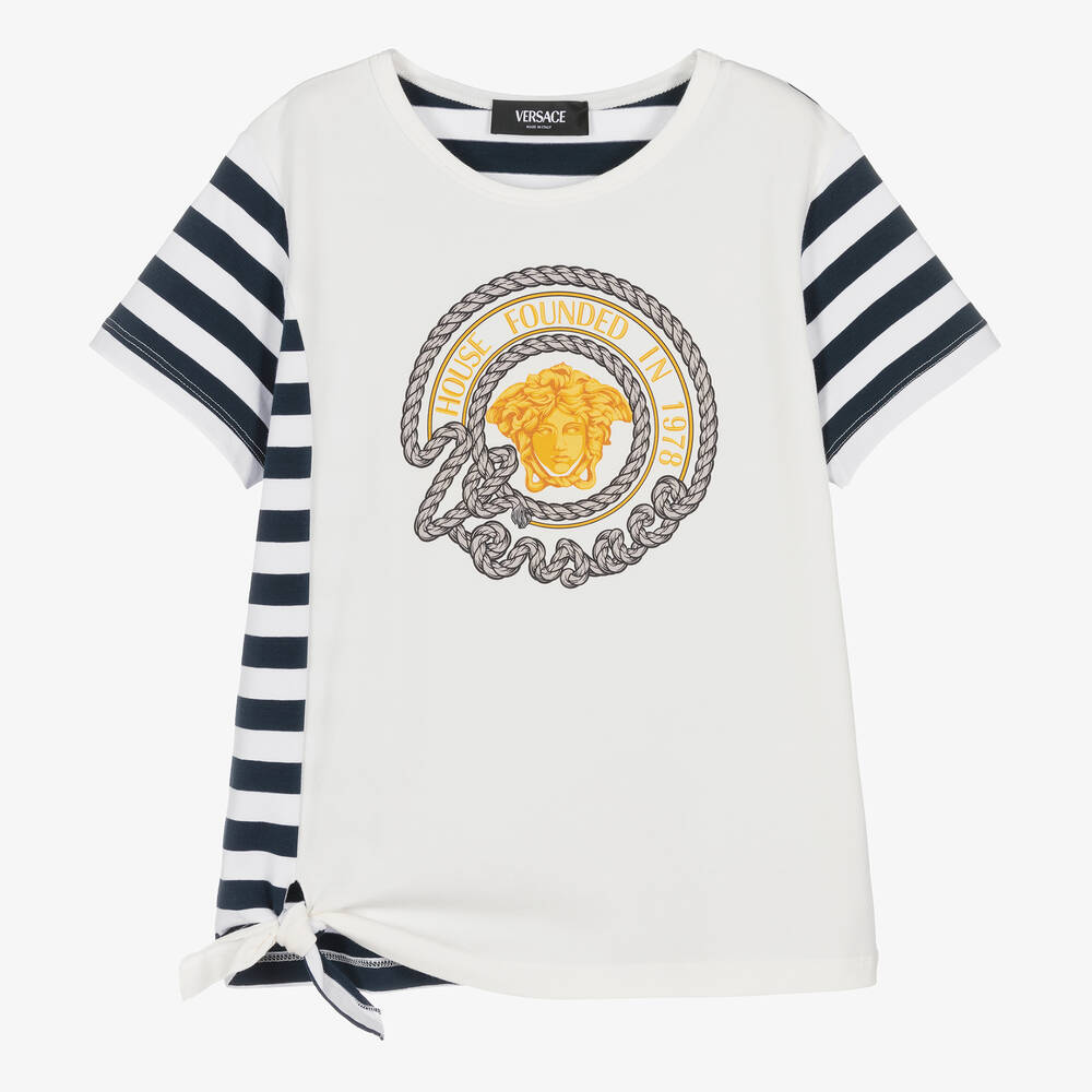 Versace-Teen Girls Ivory Medusa Tie-Up Knotted T-Shirt | Childrensalon Outlet