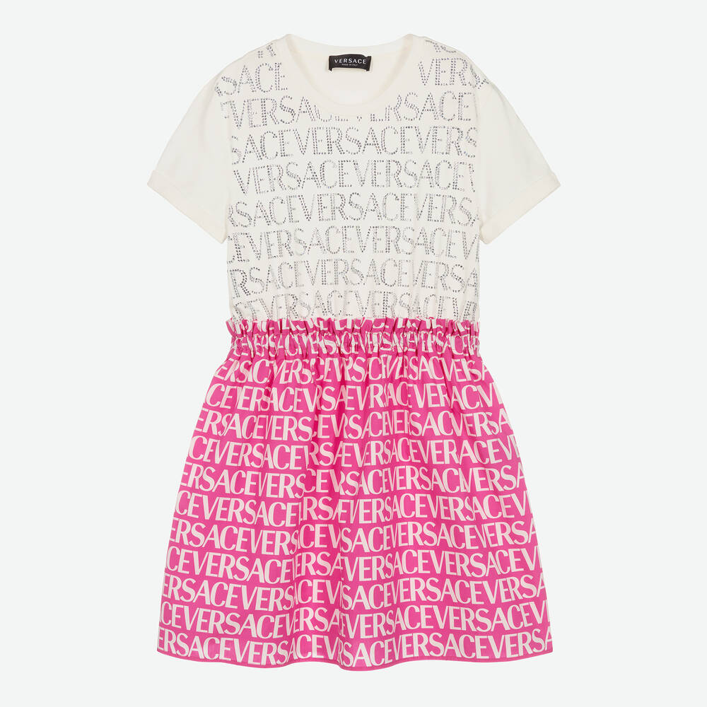 Versace - Teen Girls Ivory & Pink Cotton Dress  | Childrensalon