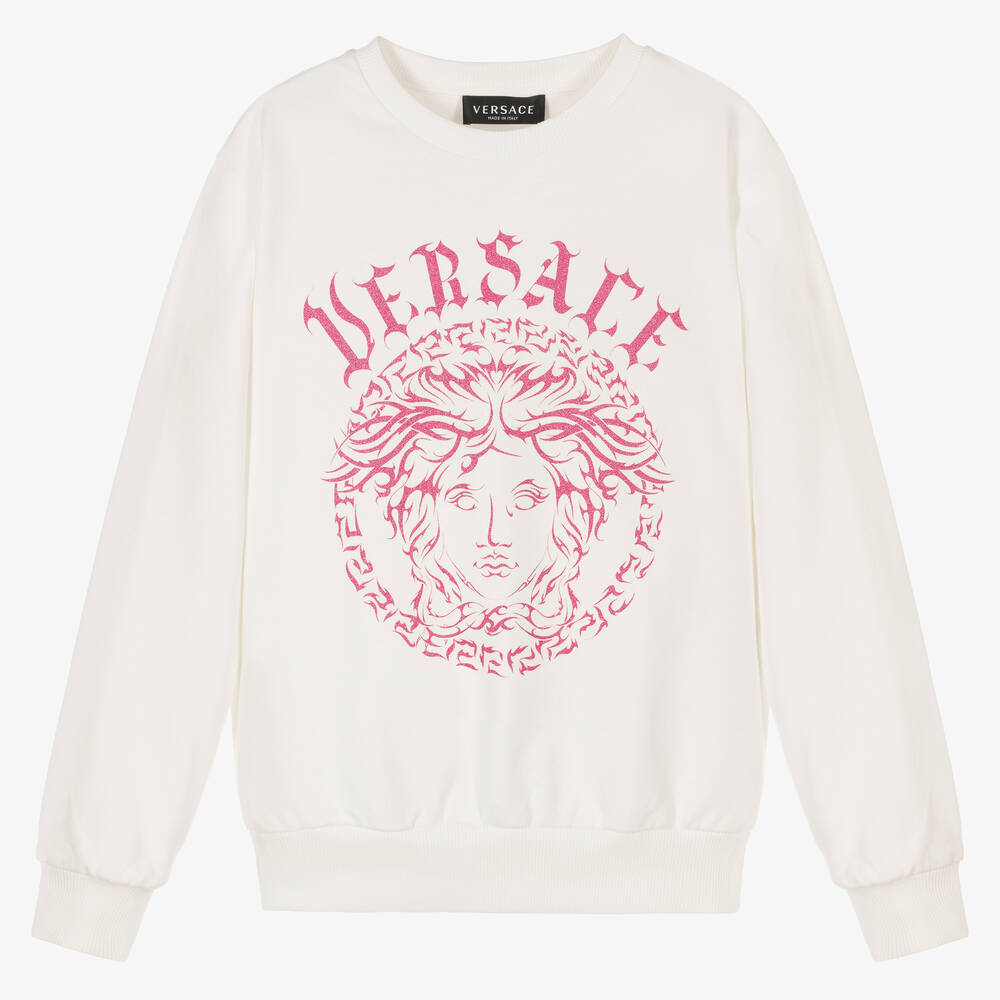 Versace - Teen Girls Ivory & Pink Medusa Sweatshirt | Childrensalon