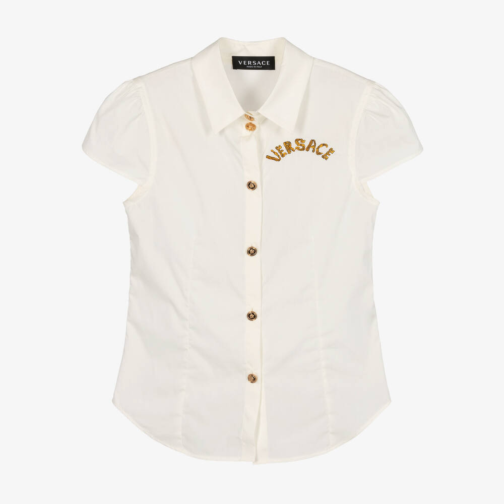 Versace - قميص تينز بناتي قطن بوبلين لون عاجي | Childrensalon