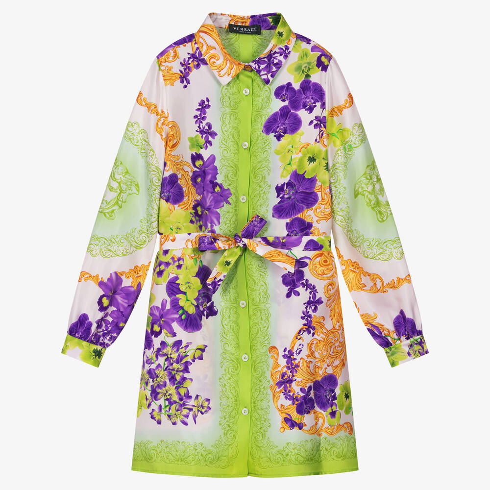 Versace - Robe chemise soie orchidées Medusa  | Childrensalon