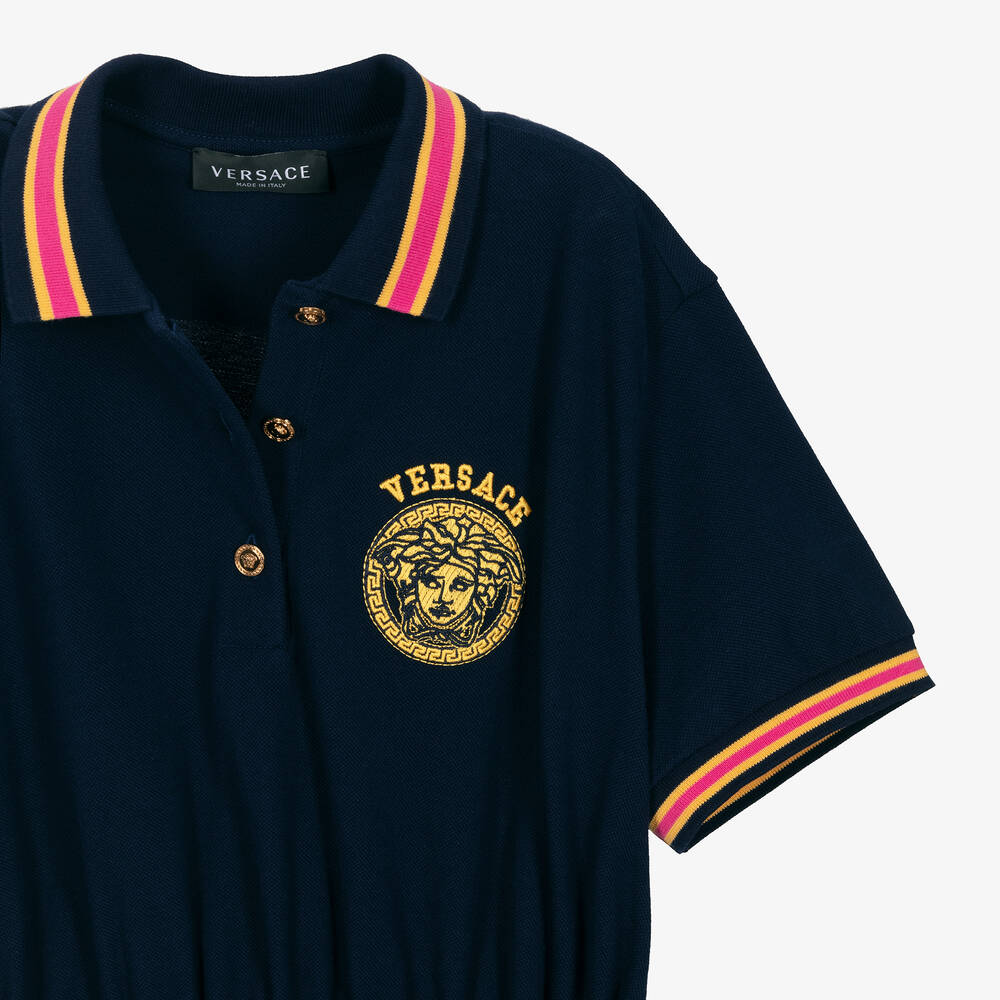 Versace-Синее платье из хлопка пике | Childrensalon Outlet