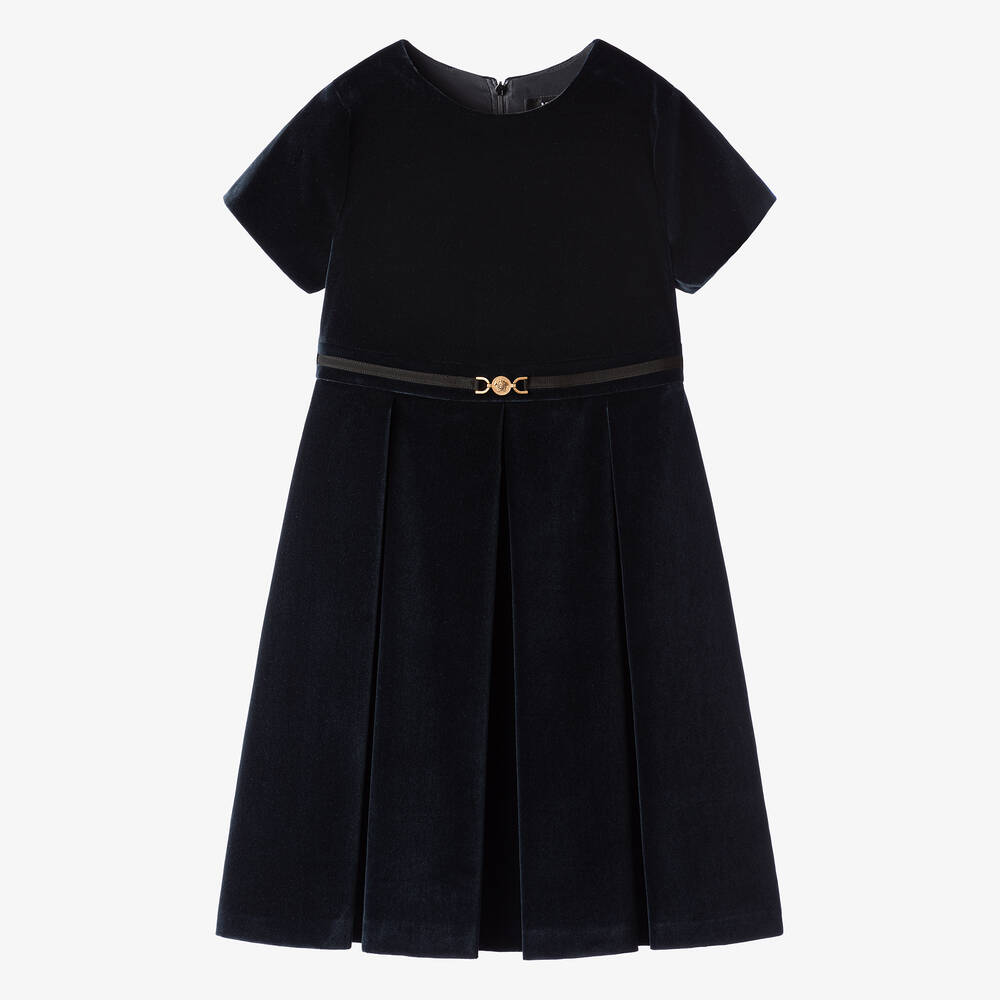 Versace-فستان مخمل لون كحلي للمراهقات | Childrensalon Outlet