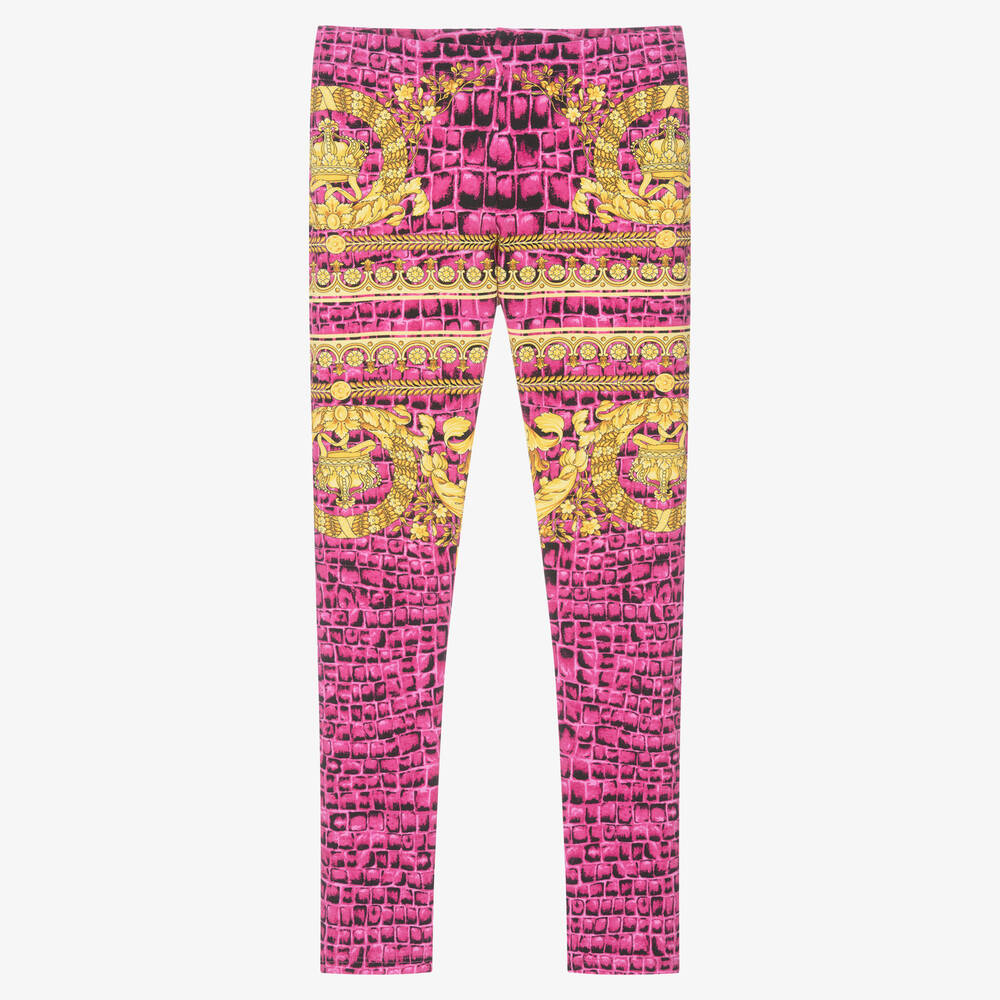 Versace-Teen Girls Pink Barocco Crocodile Leggings | Childrensalon Outlet