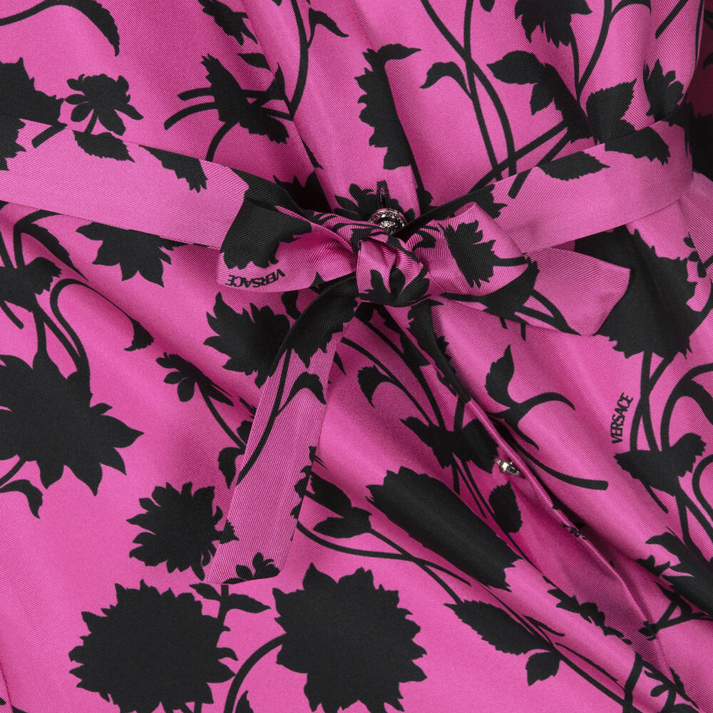 Versace-Розовое шелковое платье с черными цветами | Childrensalon Outlet