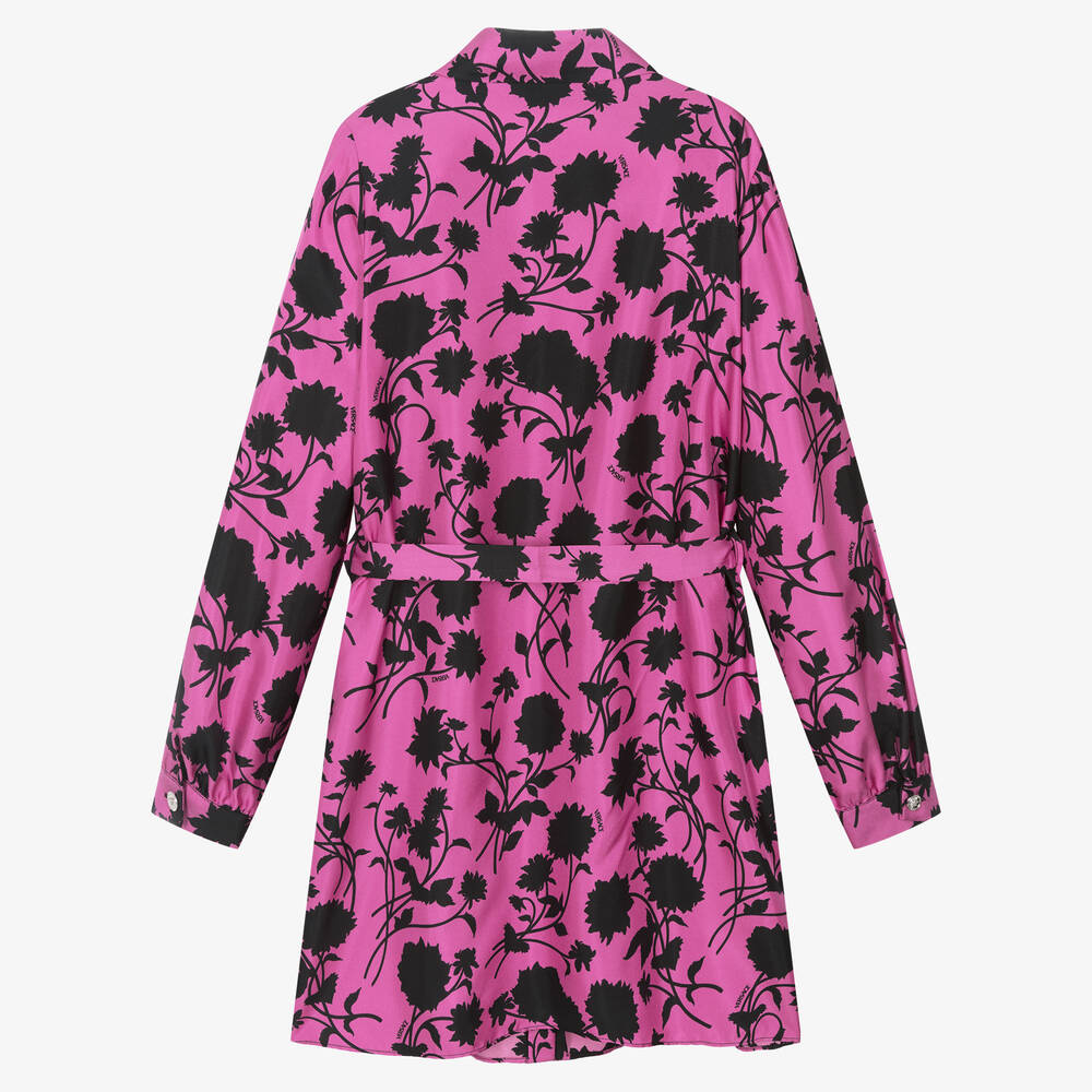 Versace-Розовое шелковое платье с черными цветами | Childrensalon Outlet